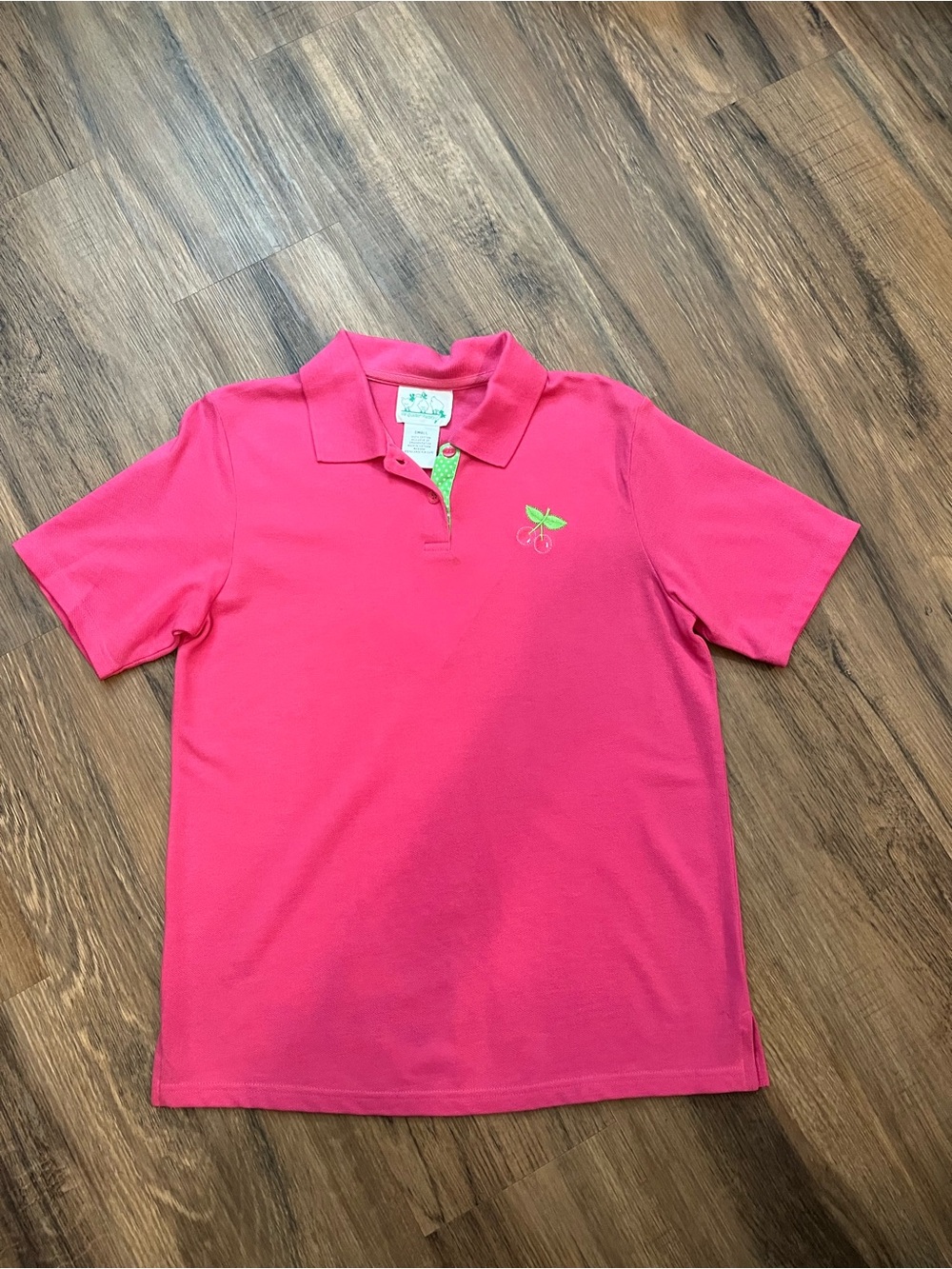 NWT The Quacker Factory Pink Cherry Polo Shirt Women’s Sz Small 100% Cotton